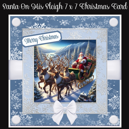Santa On His Sleigh 7 x 7 Christmas Card