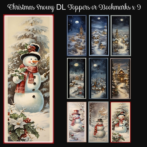 Christmas Snowy DL Toppers Or Bookmarks x 9