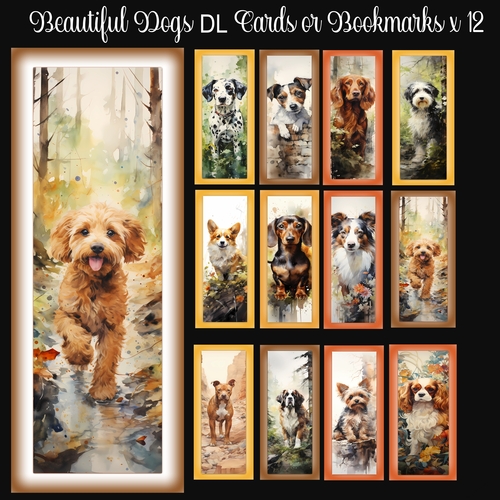 Beautiful Dogs DL Toppers or Bookmarks x 12