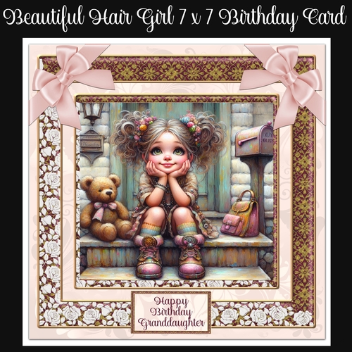 Beautiful Hair Girl 7 x 7 Birthday Card