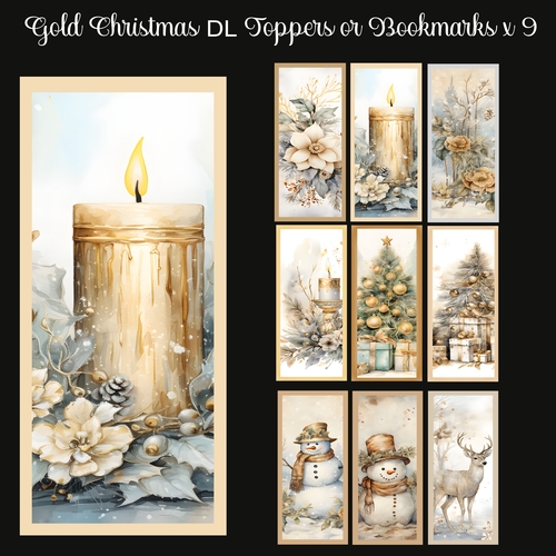 Gold Christmas DL Toppers OR Bookmarks x 9