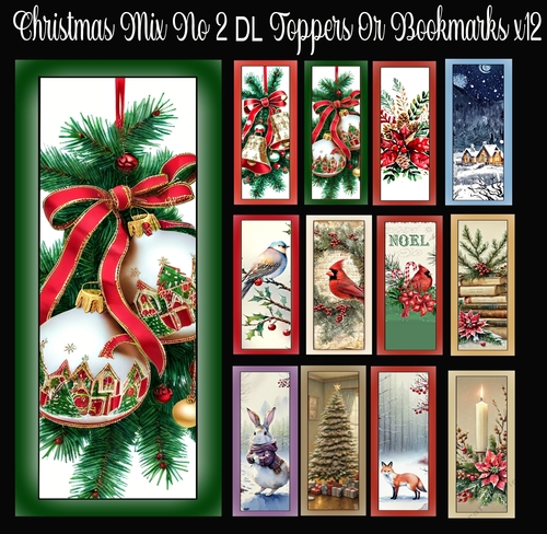 Christmas Mix No 2 DL Toppers or Bookmarks x12