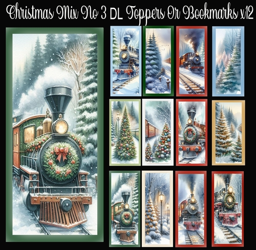 Christmas Mix No 3 DL Toppers OR Bookmarks x 12