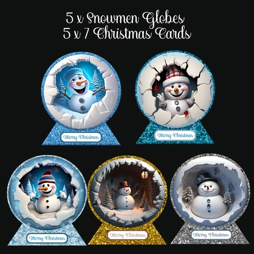 5 x Snowmen Globes 5 x 7 Christmas Cards
