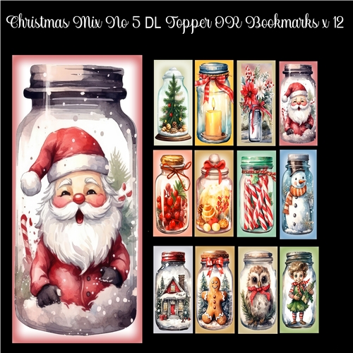 Christmas Mix No 5 DL Toppers OR Bookmarks x 12