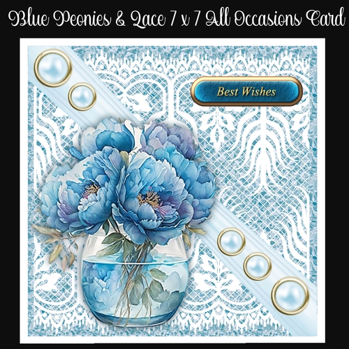 Blue Peonies & Lace 7 x 7 All Occasions Card