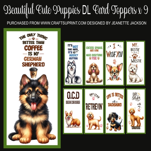 Beautiful Cute Puppies DL Card Toppers x 9