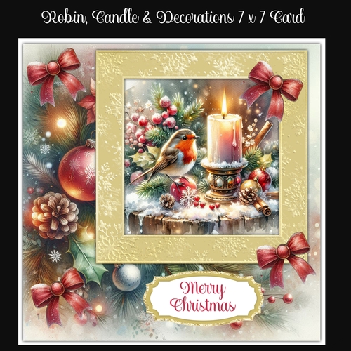 Robin, Candle & Decorations 7 x 7 Card