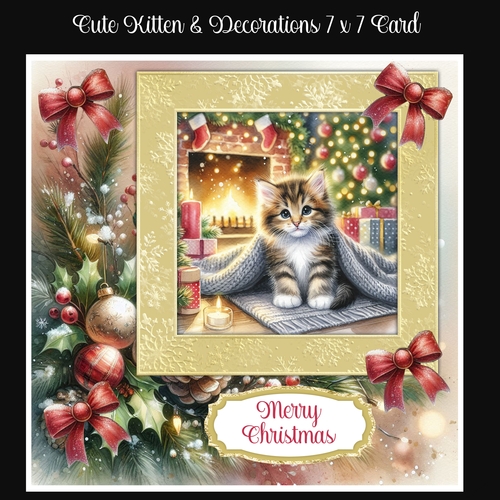 Cute Kitten & Decorations 7 x 7 Card