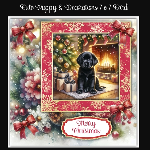Cute Puppy & Decorations 7 x 7 Card