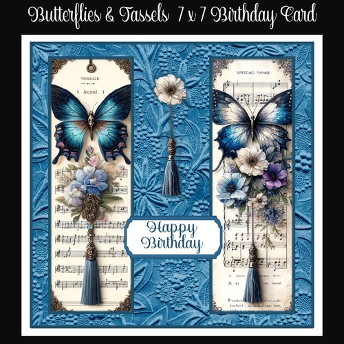 Butterflies & Tassels 7 x 7 Birthday Card