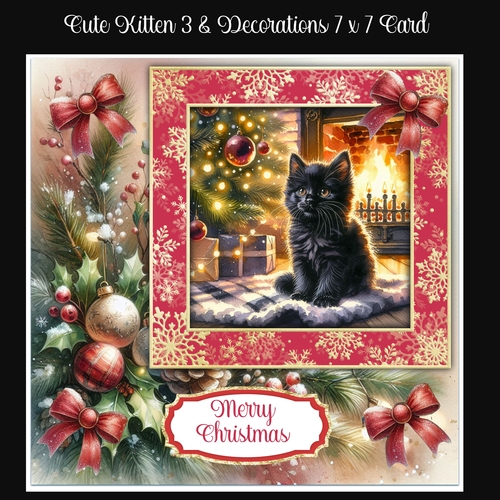 Cute Kitten 3 & Decorations 7 x 7 Card
