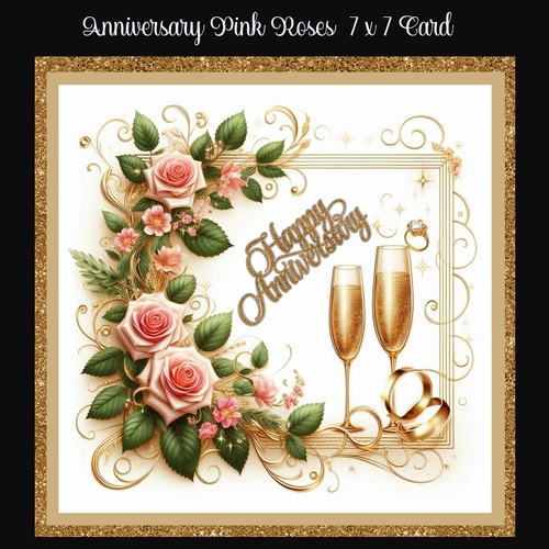 Anniversary Pink Roses 7 x 7 Card