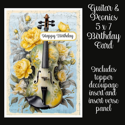 Violin & Peonies 5 x 7 All Occasions Card