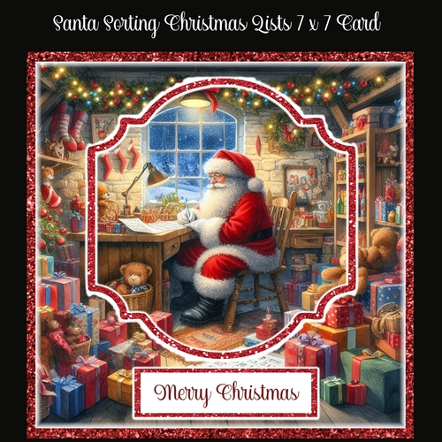 Santa Sorting Christmas Lists 7 x 7 Card