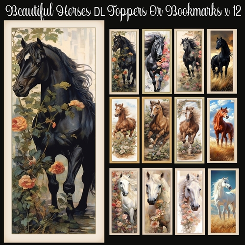Beautiful Horses DL Toppers or Bookmarks x 12