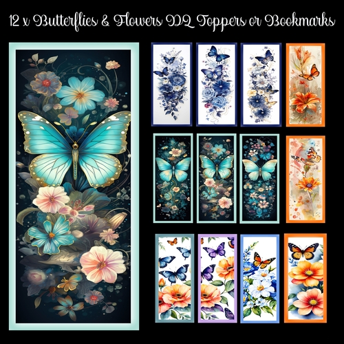 12 x Butterflies & Flowers DL Toppers or Bookmarks
