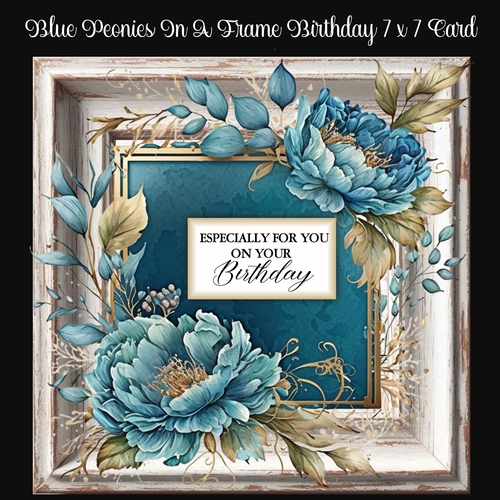 Blue Peonies In A Frame 7 x 7 Card