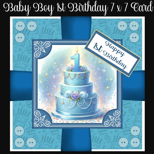 Baby Boy 1st Birthday 7 x 7 Card