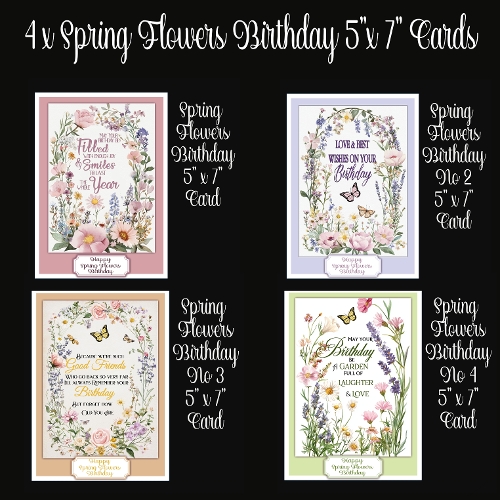 4 x Spring Flowers Birthday 5 x 7 Card Collection