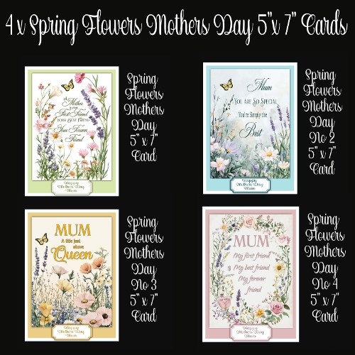 4 x Spring Flowers Mothers Day 5 x 7 Card Collection
