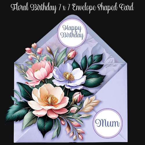 Floral Birthday 7 x 7 Envelope Shaped Card