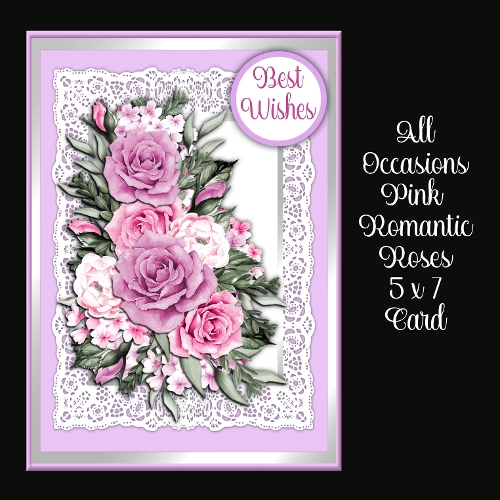 All Occasions Pink Romantic Roses 5 x 7 Card