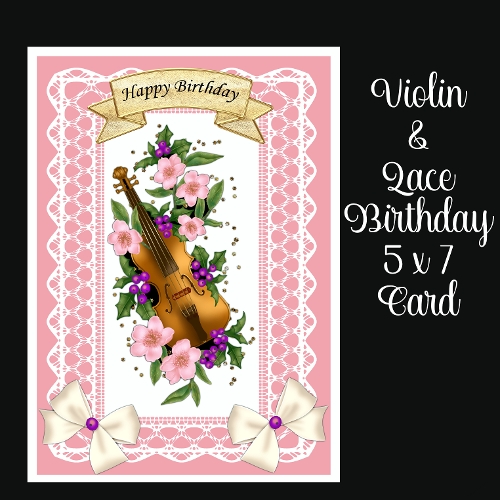 Violin & Lace Birthday 5 x 7 Card