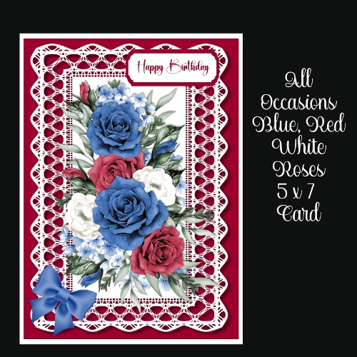 All Occasions Blue Red White Roses 5 x 7 Card