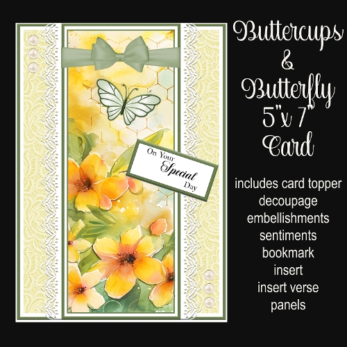 Buttercups & Butterfly 5 x 7 Card
