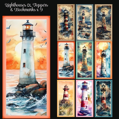 Lighthouses DL Toppers Or Bookmarks x 9