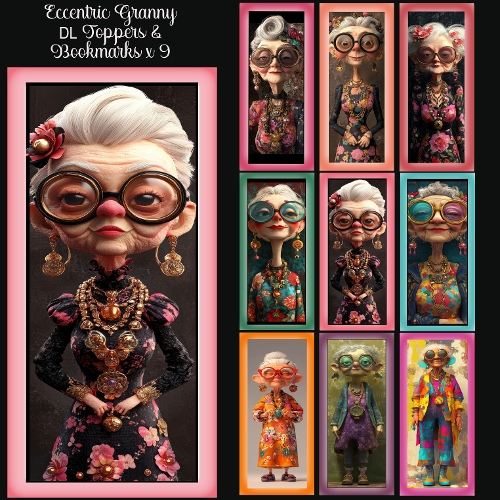 Eccentric Granny DL Toppers & Bookmarks x 9