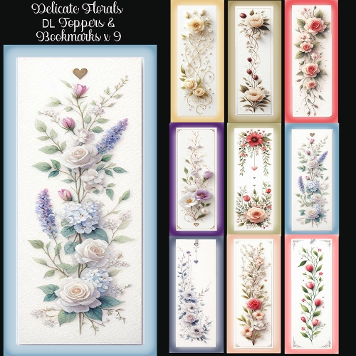 Delicate Florals DT Toppers & Bookmarks x 9