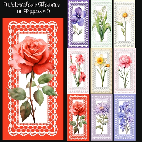 cup1378372_2474 - Watercolour Flowers DL Toppers x 9