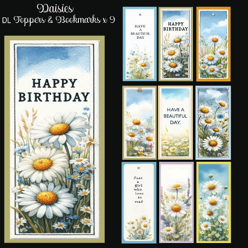 Daisies DL Toppers & Bookmarks x 9