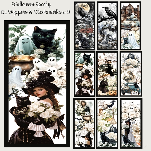 Halloween Spooky DL Toppers & Bookmarks x 9