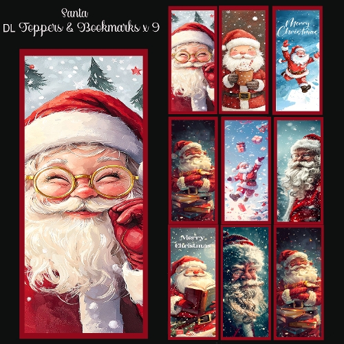Santa DL Toppers & Bookmarks x 9 