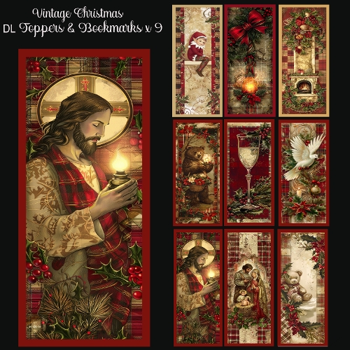 Vintage Christmas DL Toppers & Bookmarks x 9 