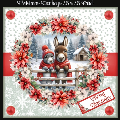 cup1398237_2474 - Christmas Donkeys 7.5 x 7.5 Card