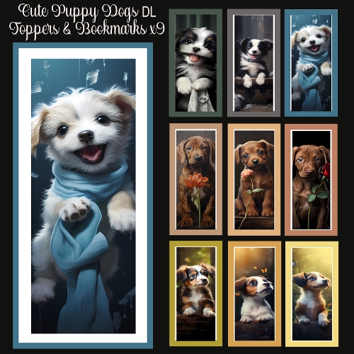 Cute Puppy Dogs DL Toppers & Bookmarks x 9 