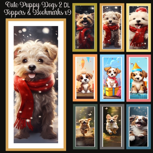 Cute Puppy Dogs 2 DL Toppers & Bookmarks x 9