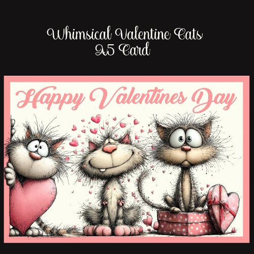 Whimsical Valentine Cats A5 Card