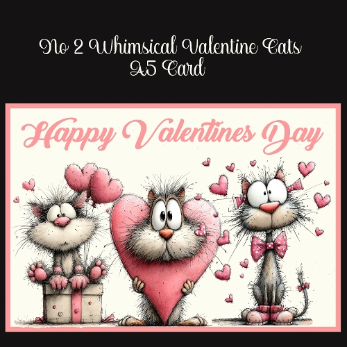 No 2 Whimsical Valentine Cats A5 Card