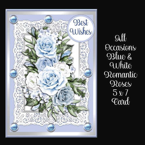 All Occasions Blue & White Romantic Roses 5 x 7 Card