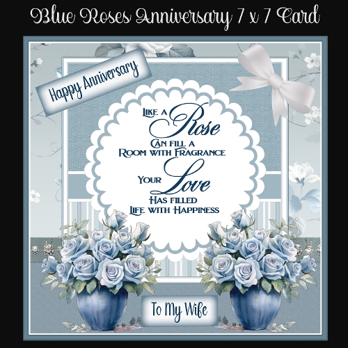 Blue Roses Anniversary 7 x 7 Card