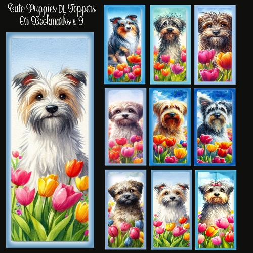 Cute Puppies DL Toppers Or Bookmarks x 9 