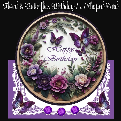 Floral & Butterflies Birthday 7 x 7 Shaped Card