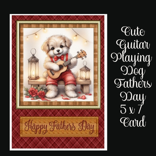 Cute Guitar Playing Dog 5 x 7 Card