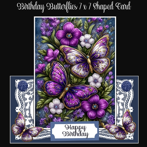 Birthday Butterflies 7 x 7 Shaped Card