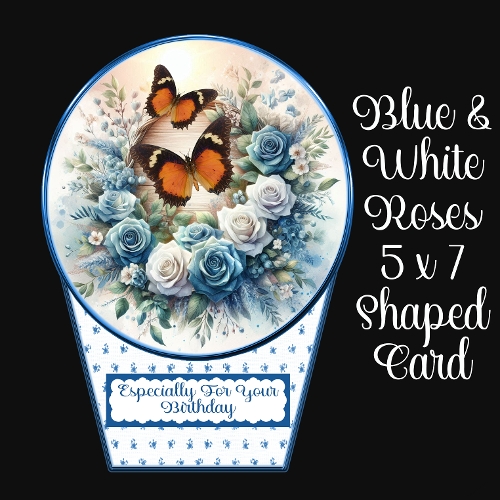 Blue & White Roses 5 x 7 Shaped Card